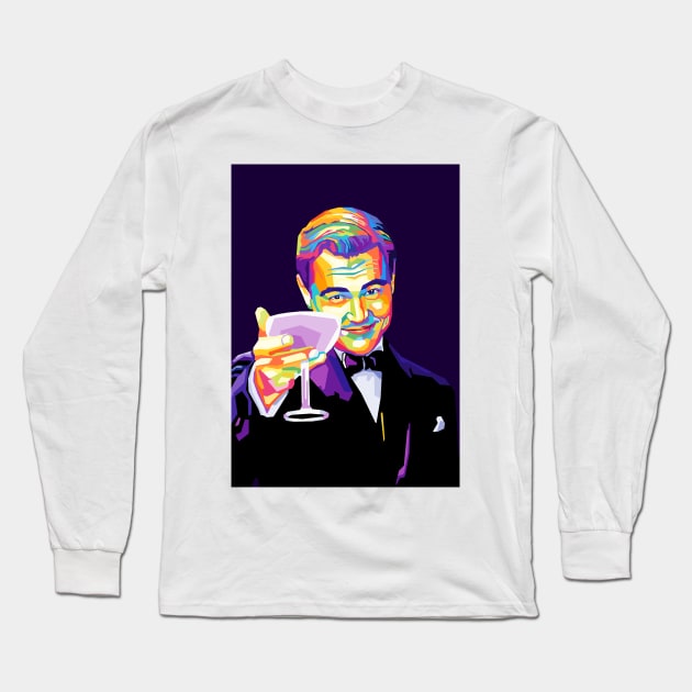 Leonardo Dicaprio Drinking Meme Wpap Pop Art Long Sleeve T-Shirt by Zet Art